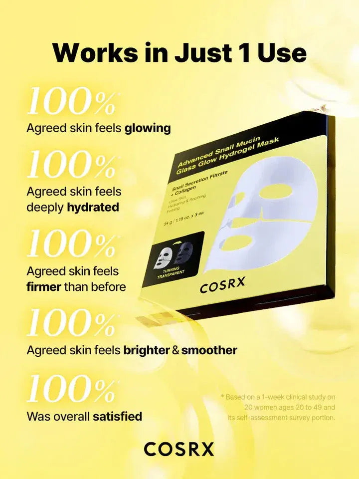COSRX – Advanced Snail Mucin Glass Glow Hydrogel Mask 3-Pack